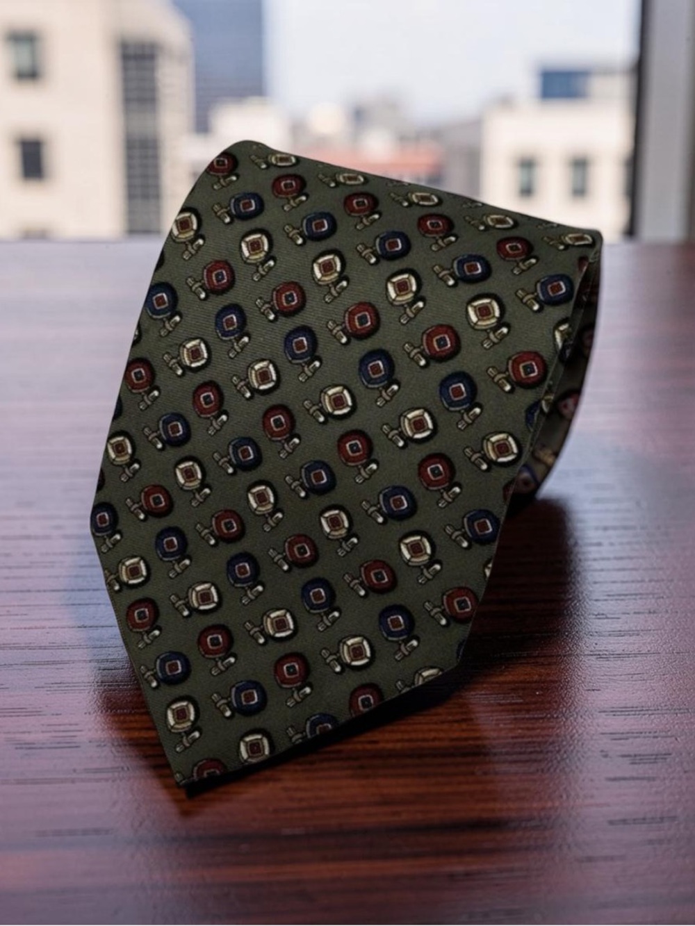 Brooks‎ Brothers Tie Silk Green Geometric Print Classic Necktie  57.5"x 3.5"